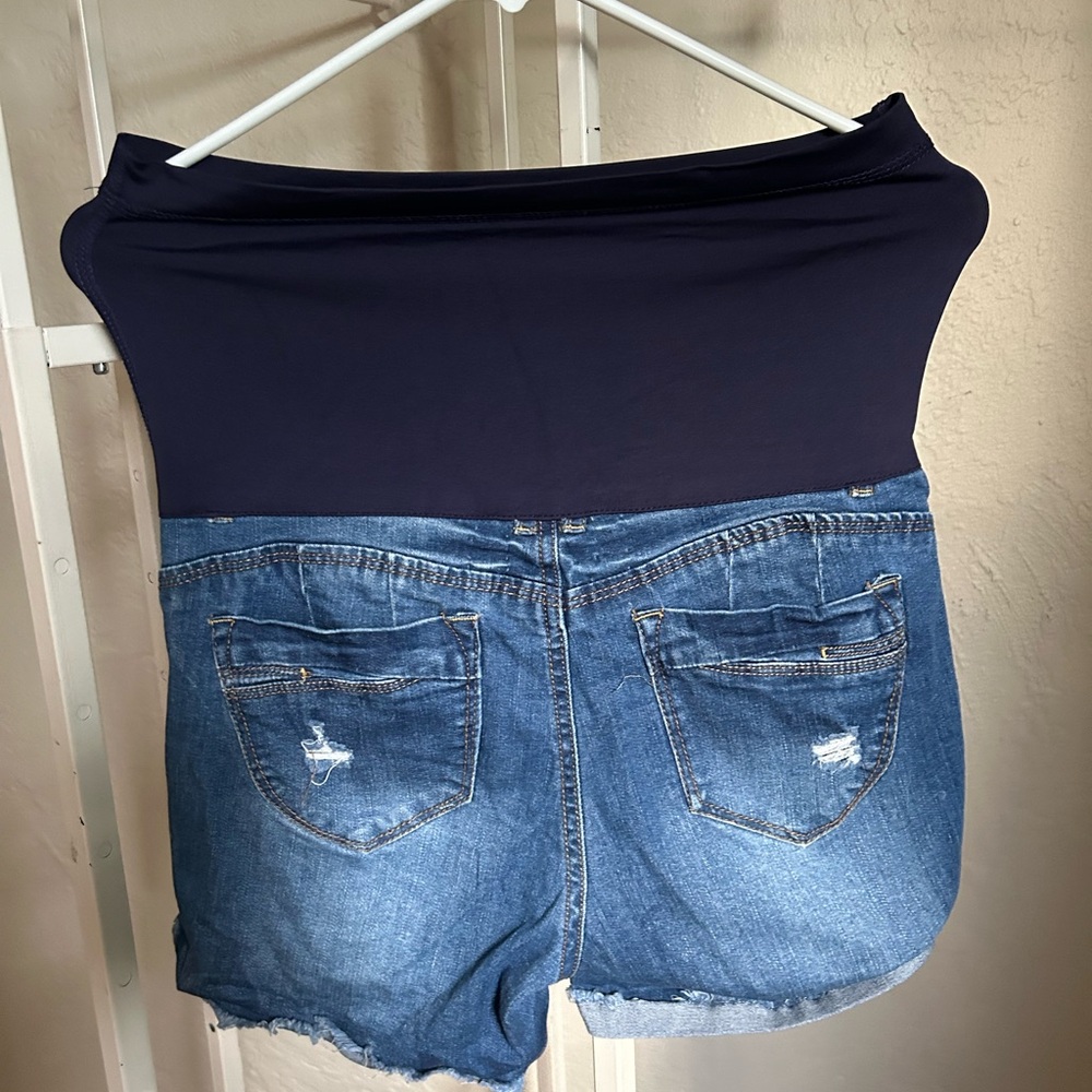 Maternity Pink blush Blue Denim Maternity Shorts - Picture 2 of 6